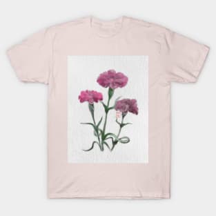 watercolor and sumiE ink pink carnations T-Shirt